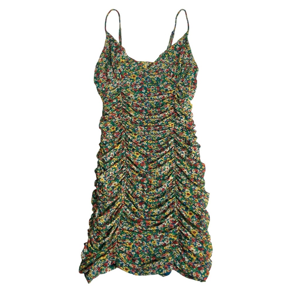 Urban Outfitters Ruched Mesh Mini Dress Womens Small Ditsy Floral Bodycon Fairy